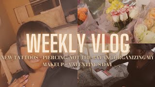 WEEKLY VLOG! GETTING A TATTOO + PIERCING, NEW BANGS, ORGANIZING MY MAKEUP + VDAY | LONDON NOEL