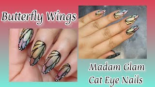 How to DO YOUR NAILS WITH MADAM GLAM IN UNDER 10 MINUTES 🦋 CAT EYE BUTTERFLY WINGS🦋#madamglam#nails