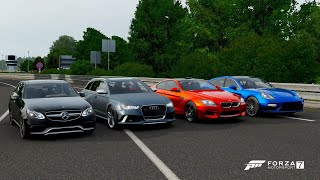 Forza 7 Drag race: Audi RS6 Avant vs Mercedes E63 AMG vs BMW M6 vs Porsche Panamera Turbo