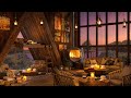 Cozy rain at sunset coffee shop ambience  piano jazz instrumental for relax study work and sleep