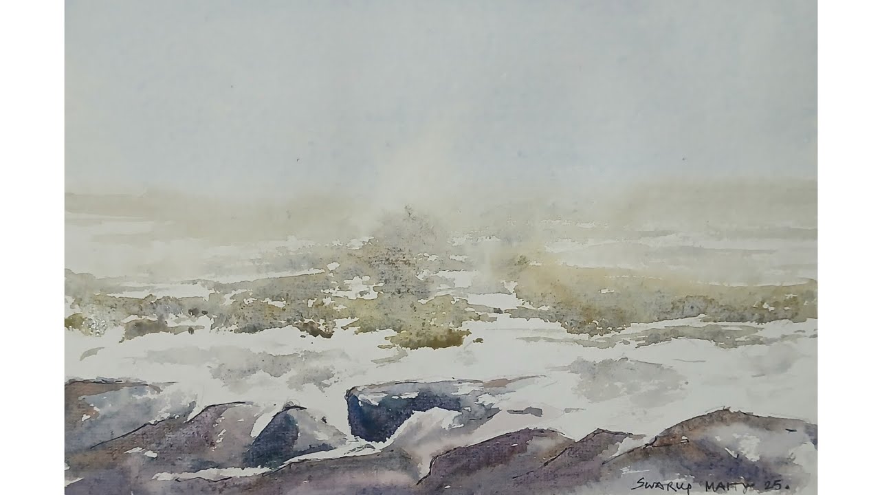 Easy watercolor waterfall on paper | Easy fall painting for beginners| waterfall painting|