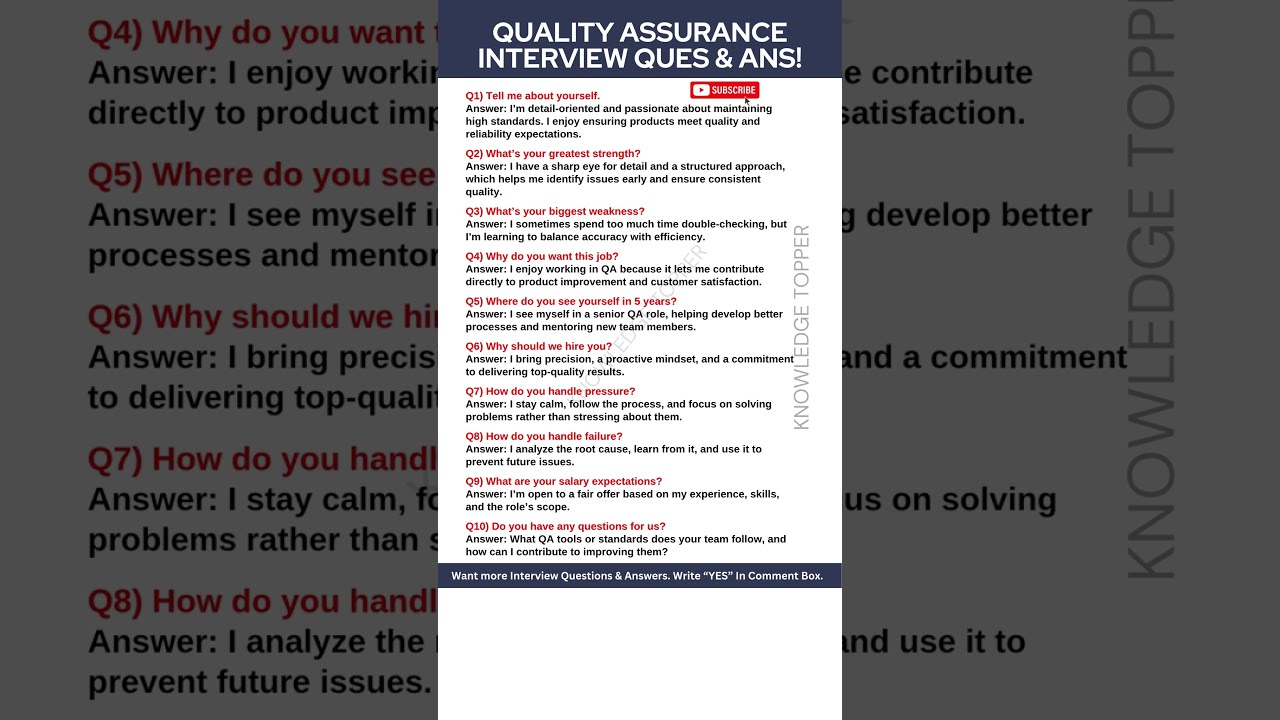 Quality Assurance Interview Questions And Answers
