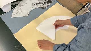 Lesson 4-7: Landscape Painting on Fan Face - mounting a fan-shaped painting on colored backing paper