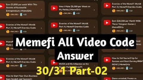 Memefi all video codes 30/31 Part-2 | Memefi secret task code |memefi youtube video code