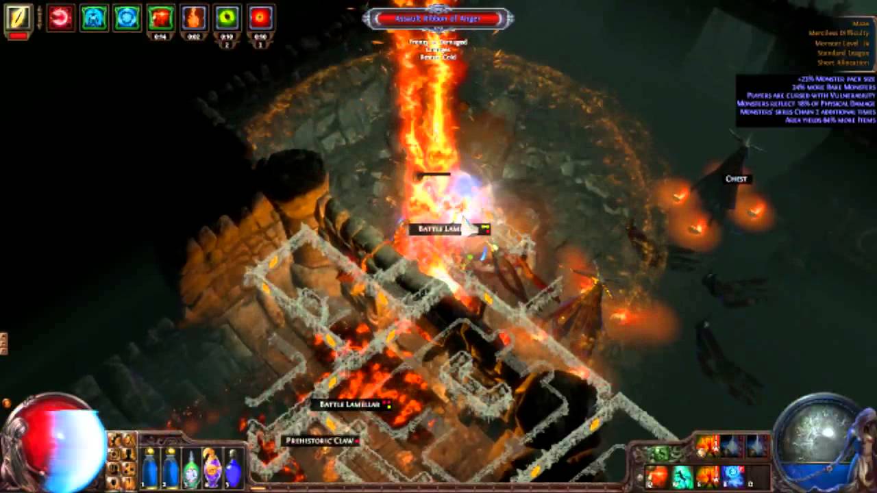 Poutsos Flicker Nuke vs lv74 Maze with Reflect+Vulnerability post Vaal Pact nerf