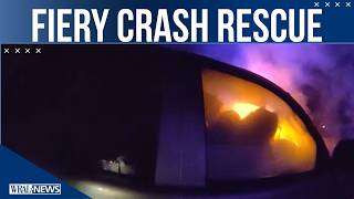 Deputies rescue driver from burning car after chase ends in fiery crash