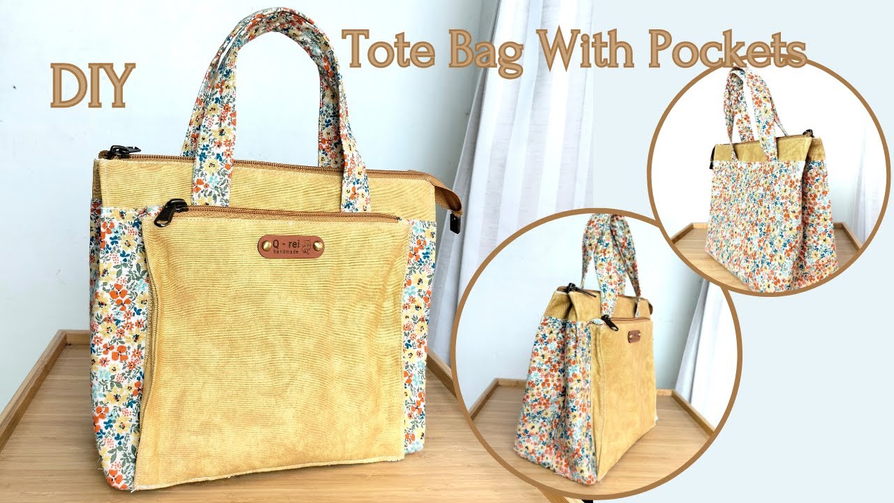 DIY Tote Bag With Pockets | How To Make a Tote Bag With Front Pocket ...
