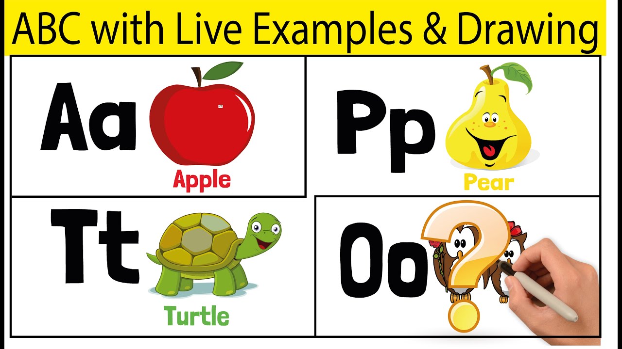 A for Apple - The ABC Song with LIVE Examples and Drawing - YouTube
