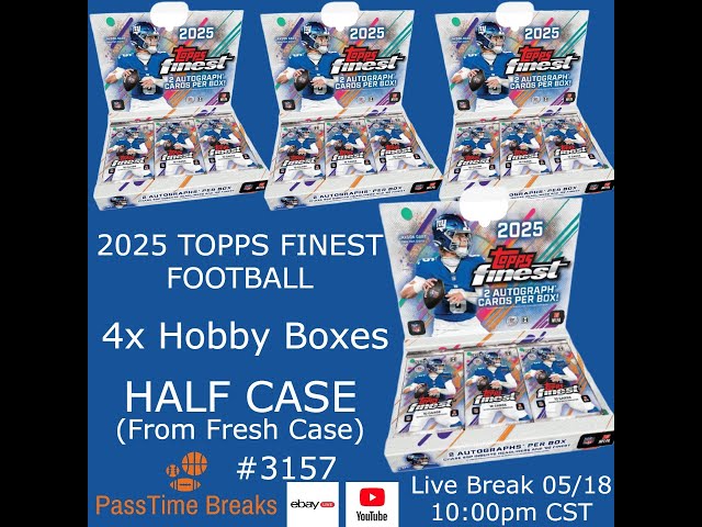 05/18 - 2025 TOPPS FINEST FOOTBALL - 4x Hobby Box - HALF CASE PYT