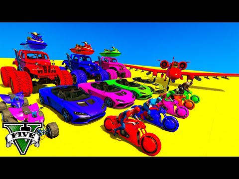 GTA V SPIDERMAN CRAZY CAR RACING ON MONSTER TRUCK!! WITH SUPER CARS CHALLENGE WITH SUPERHEROS