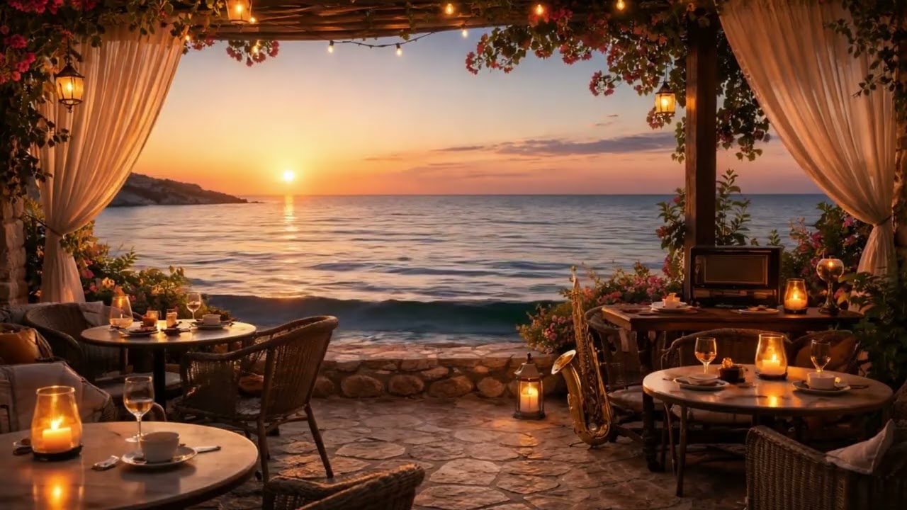 Golden Sunset by the Sea 🌅 Relaxing Ocean Waves & Cozy Terrace Ambience for Deep Rest