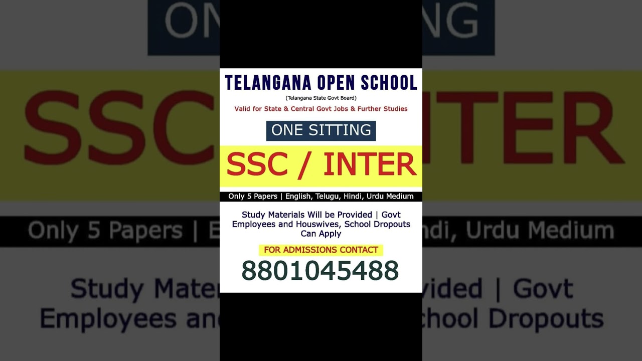 TS Open Inter Admission Last Date 2025, TOSS Open 10th, 