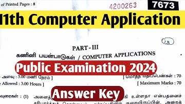 11th Computer Application Public Question Paper Answer key 2024|Vjalerts|