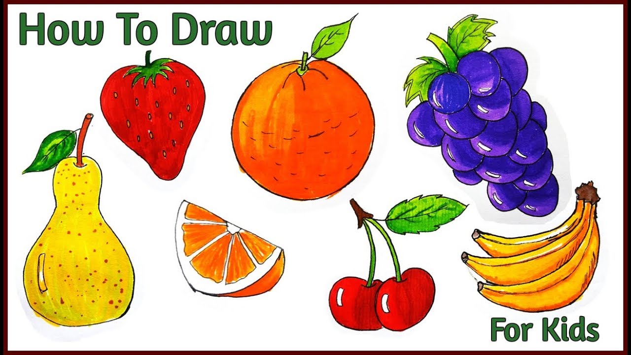 Doodle fresh fruits. Sketch fruit, simple decorative food co