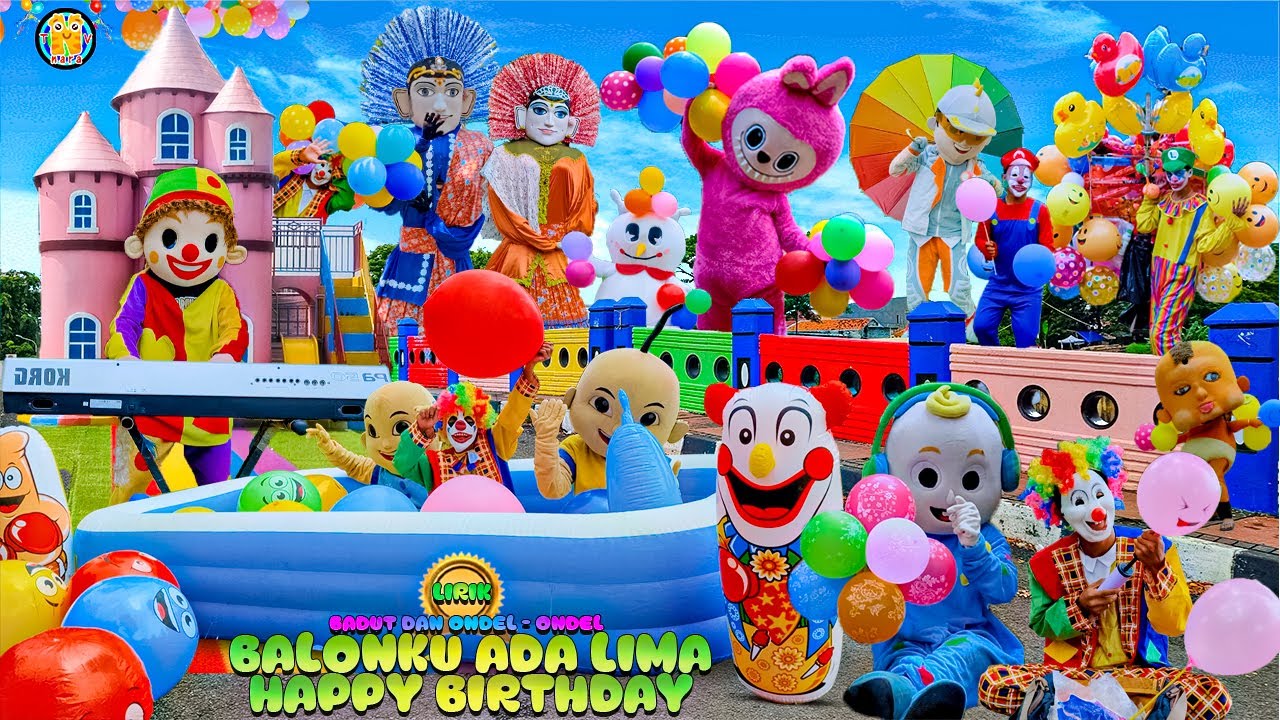 BALONKU ADA LIMA NEW LIRIK‼️SELAMAT ULANG TAHUN ONDEL ONDEL JOGET BADUT LUCU FEAT LABUBU COCOMELON