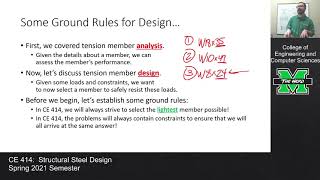 CE 414 Lecture 09: Design of Tension Members (2021.02.08)
