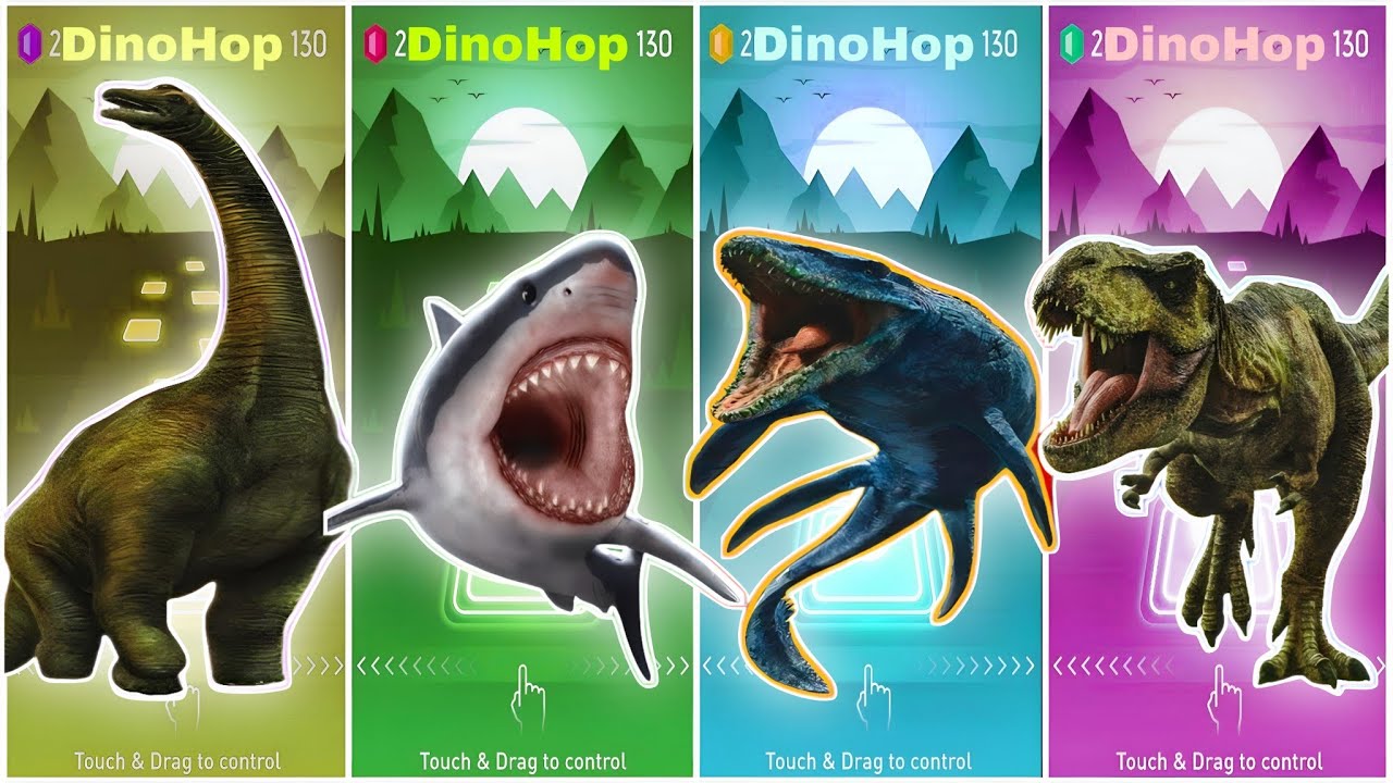 🦕JurassicWorld Dinosaurus🆚The Megalodon🆚The Mosasaurus🆚The Tyranosaurus CoffinDance TilesHopSegmen