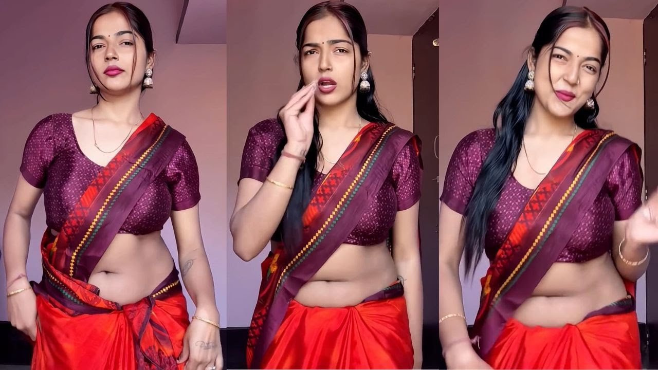 Daily Wear Saree Draping Style Red Marron Soft Satin Saree Paired with Maroon Blouse