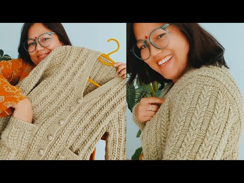 M-L size ladies cardigan with front pocket । V neck knitting 