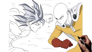 How To Draw Goku MUI vs Saitama | Step By Step | Dragon Punch Man
