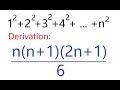 Derivation  formula  sum of first n squares or square numbers 12  22  32  42 n2