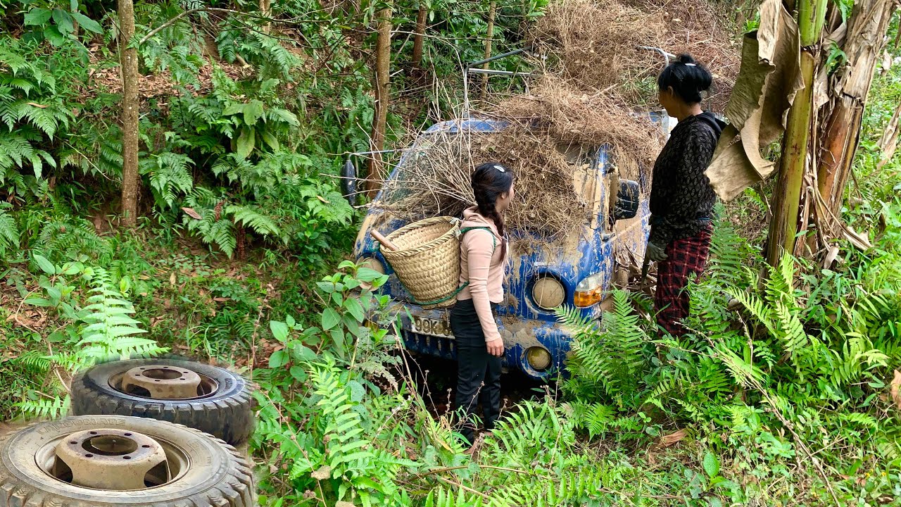 The broken down truck has been abandoned in the woods for a long time. Can the girl fix it?
