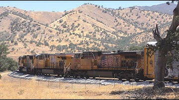 UNION PACIFIC diesels round the curve after exiting Tehachapi Spiral
