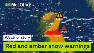 Red and amber snow warnings