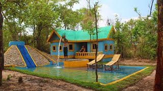 Build Creatively Colors Mud House Design,Groundwater Well & Water Slide To Underground Swimming Pool