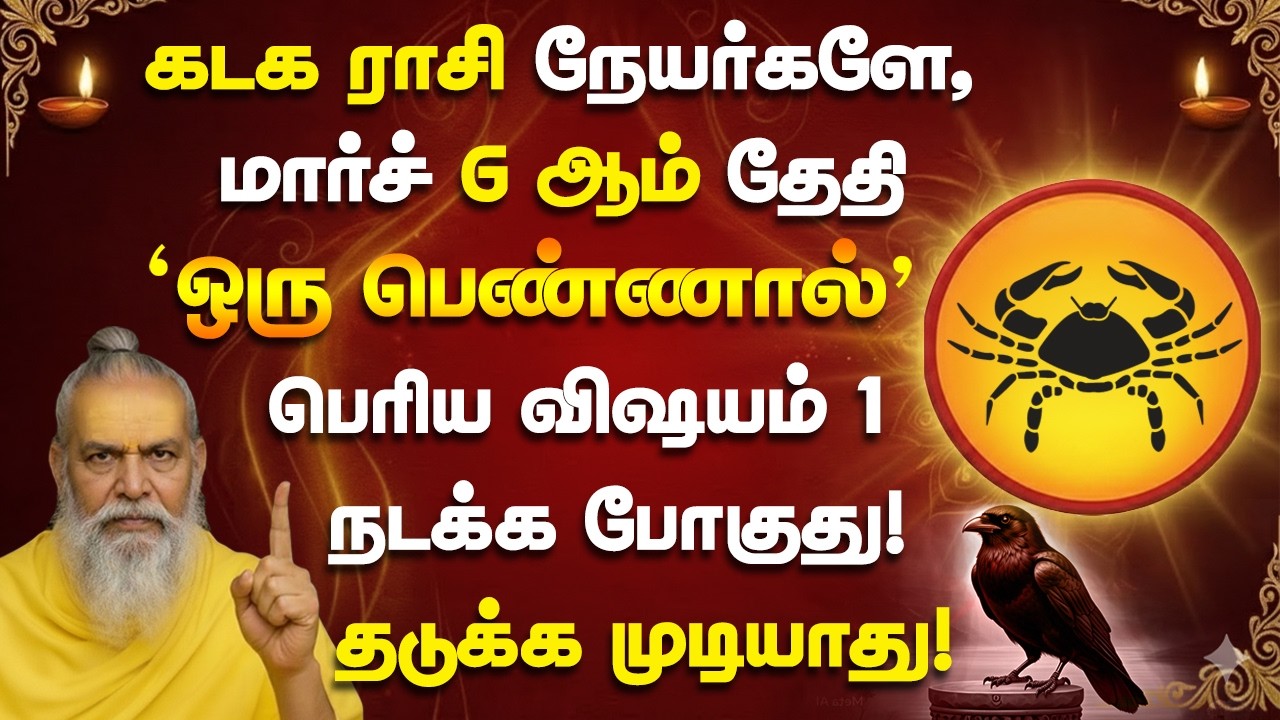 கடகம் ராசி அன்பர்களே, மார்ச் 6 ஆம் தேதி ஒரு பெண்ணால் 1 பெரிய  நடக்கபோகுது! Kadagam 2026