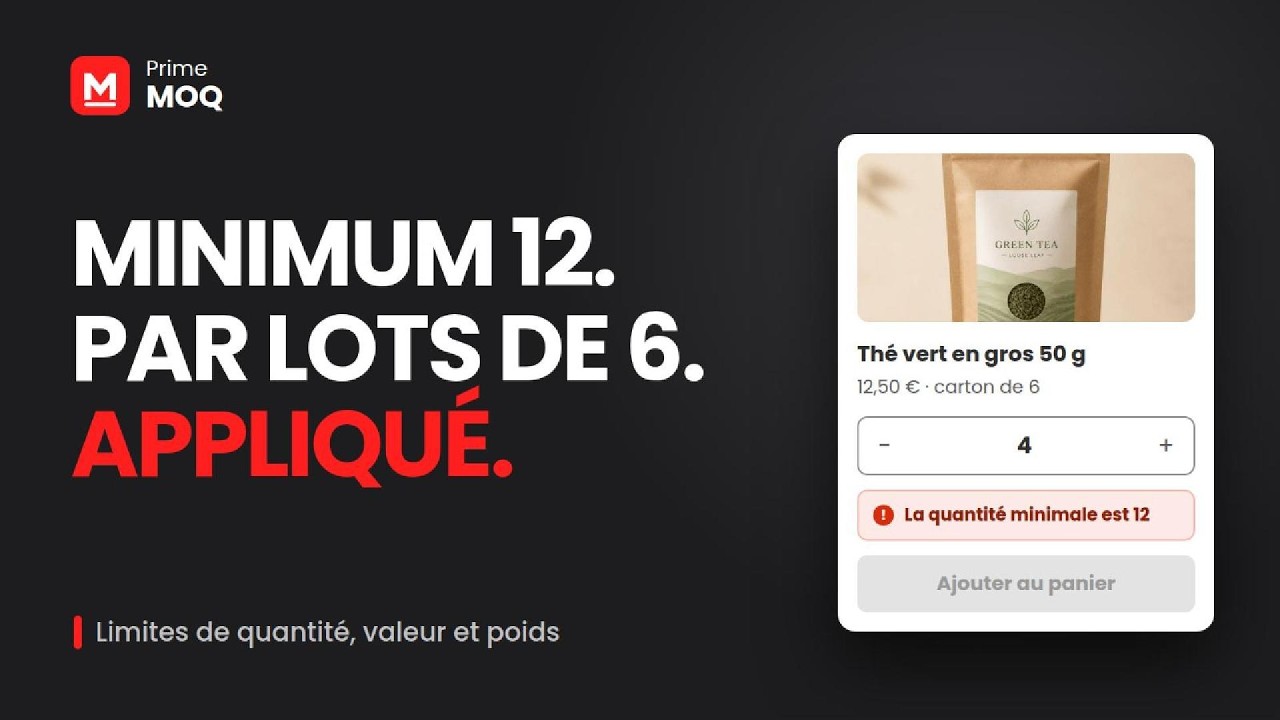 Un marchand qui crée une règle de limite de commande dans Prime MOQ
