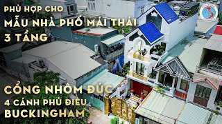 Mẫu cổng 4 cánh phù điêu Buckingham cho kiến trúc nhà mái Thái