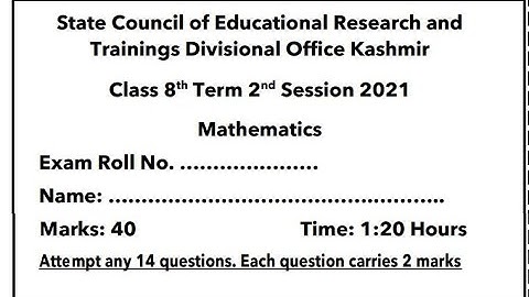 Class 8th Mathematics South Kashmir Fully Solved Question Paper Held Today by Help J&K Students