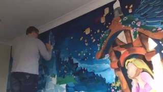 Disney Tangled lanters mural by Drews Wonder Walls. time-lapse