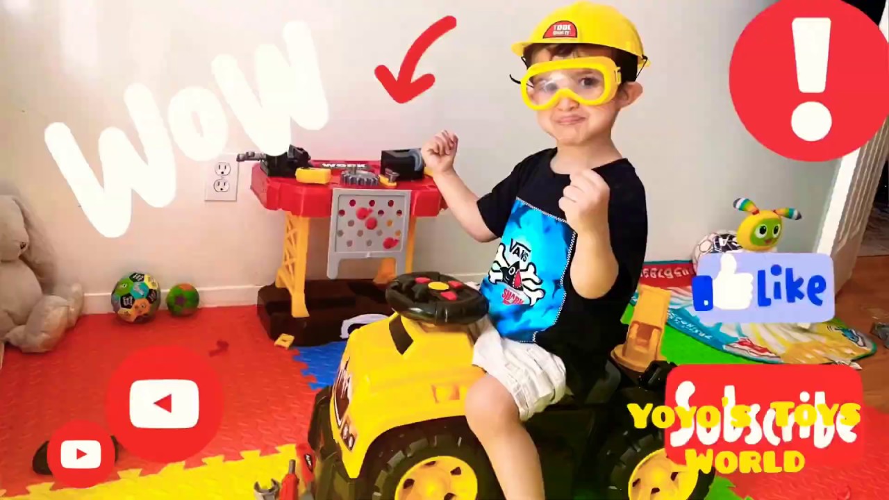 Yoyo is playing with his new toys new yellow trucks YouTube
