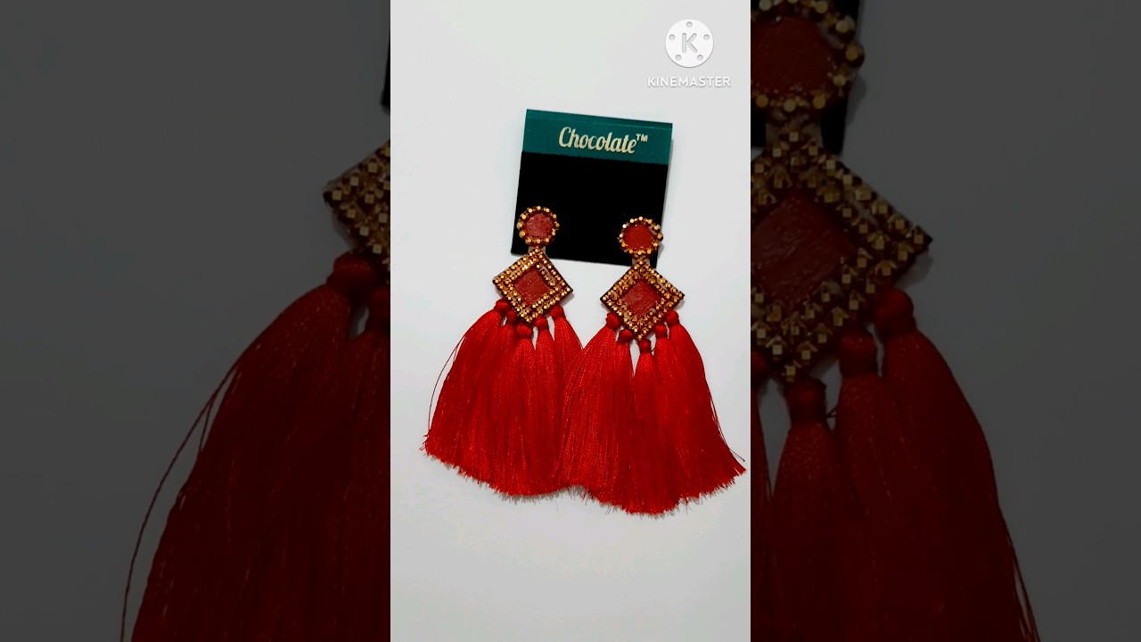 🧏‍♀️beautiful read silk thread earrings making at home 