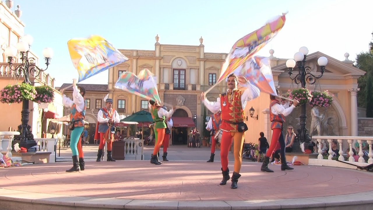 Sbandieratori Di Sansepolcro flag performers in Italy Pavilion at Epcot's World Showcase