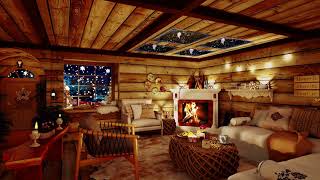 کلبه چوبی زمستانی در شب برفی زیبا با صدای سوختن هیزم در آتش شومینه آجری ای اس ام آر آرامش بخش ASMR