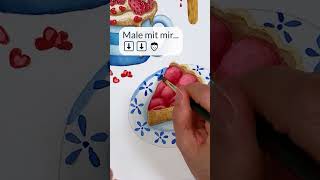 Aquarell Erdbeerzeit Erdbeerkuchen #aquarell #aquarellfüranfänger