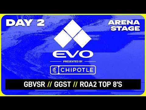 Evo 2026 Day 2 Arena Finals: GBVSR Top 8 → GGST Top 8 → RoA2 Top 8
