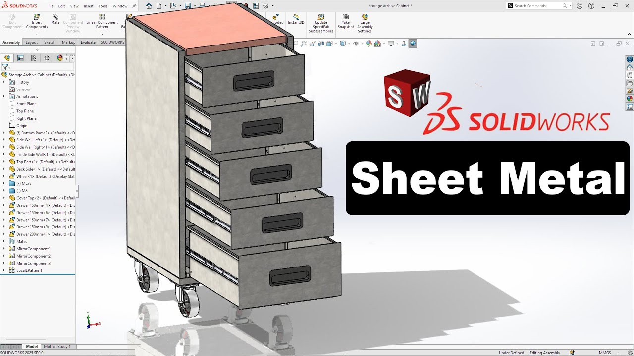 SolidWorks Tutorial Sheet Metal Storage Cabinet Design. - YouTube