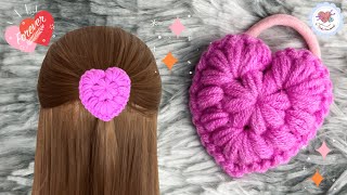 It’s Easy‼️ ❤️ Crochet Puff Heart Hair Tie  / Crochet Tutorial