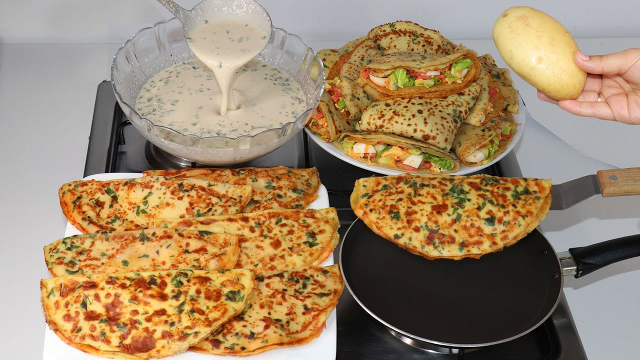 بكأس دقيق فقط وحبة بطاطس حضري في 10 دقائق فطائر المقلاة السائلة والسريعة بدون لحوم ولا اختمار Crepe