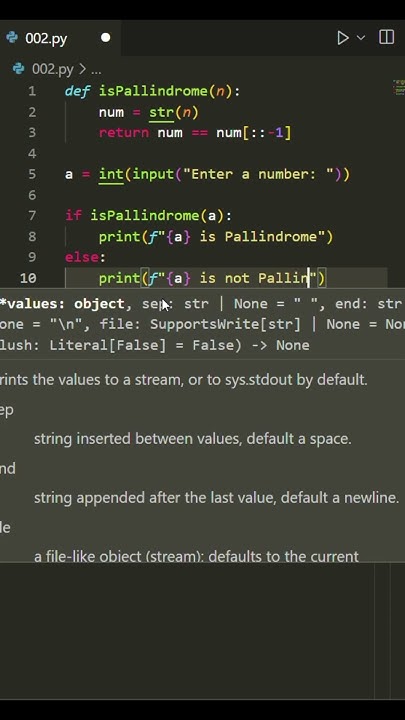 Palindrome number checker in Python | Code Snap #coding #pallindrome # ...