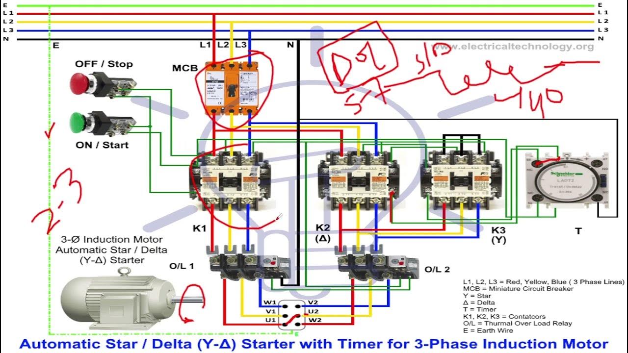 AHU Star-Delta Starter (Y-Δ) | Power & Control Wiring Diagram details