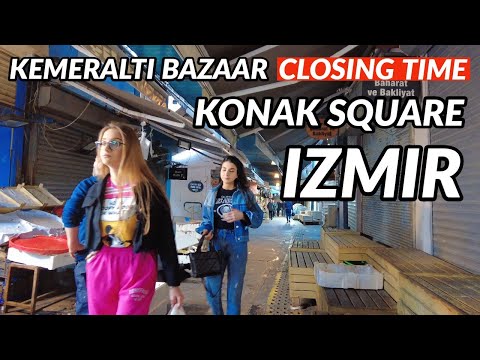 Izmir, تركيا | ساحة konak | جولة مسائية في المدينة 4K