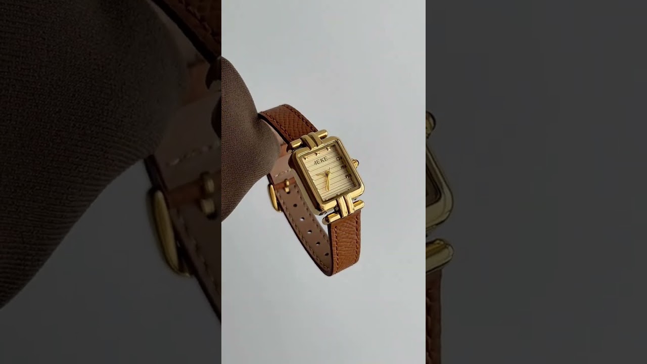 Vintage Leather Watch for Women – Square Dial Quartz, Brown/Gray/Black Strap｜WatchTrio Official