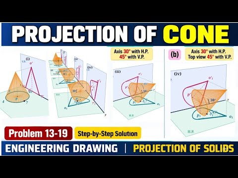 Projection of Cone – Engineering Drawing | Step-by-Step Solution | Problem 13-19