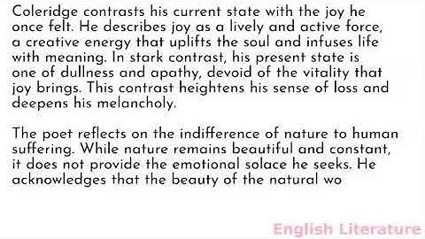 Summary and analysis of Dejection: An Ode by Samuel Taylor Coleridge