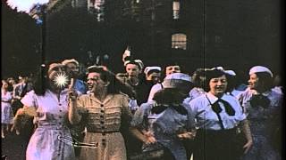 Civilians and sailors on the streets during V-J Day celebrations at 14th and F st...HD Stock Footage